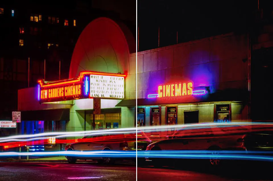 Before and after: CineStill 800T look in GoldenHour