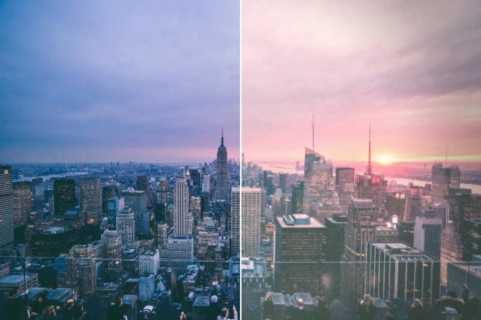 Before and after: Newyork Nyc, original vs GoldenHour Expired film look